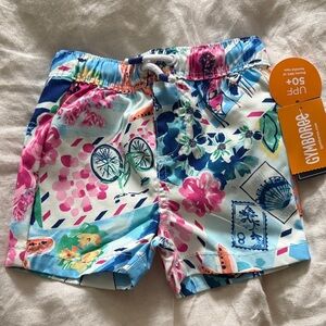 Gymboree Pink & Blue Tropical Print Swim Shorts